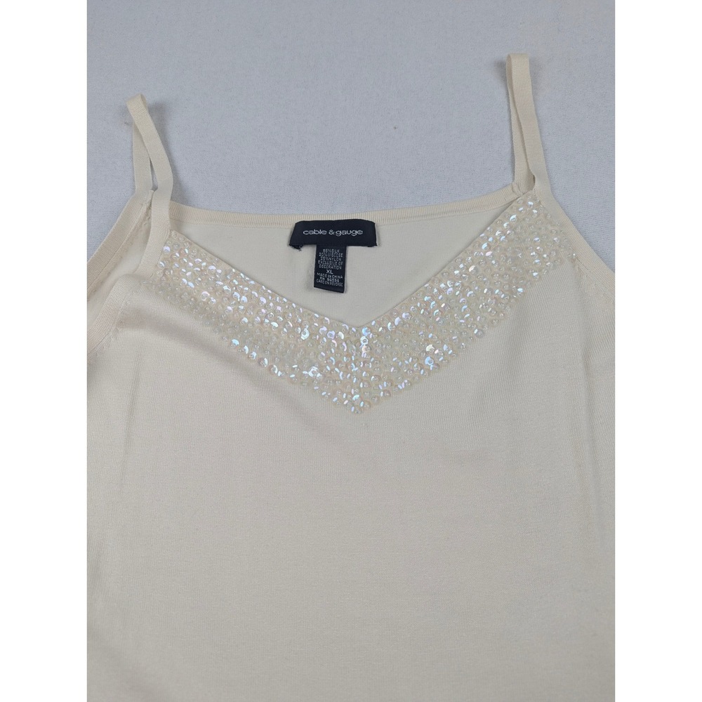 Cable & Gauge Ivory Silk Blend Sequin Trim Two Piece Set Shrug/Bolero Shell XL - Picture 4 of 16